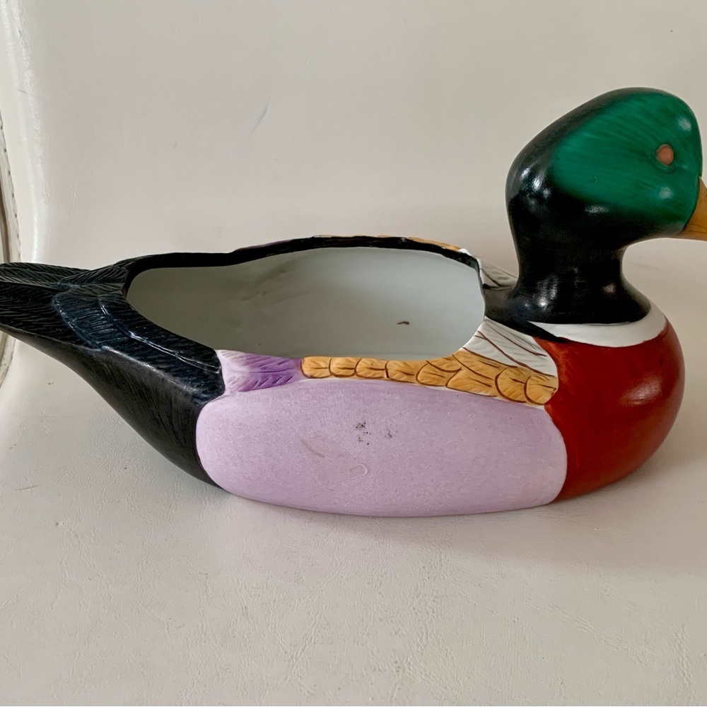Vintage Mid. Century Hand Painted Ceramic Mallard Duck